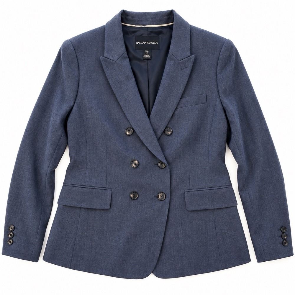 Banana Republic Blazer Women 16 Tall 95% Wool Blue Double Breasted